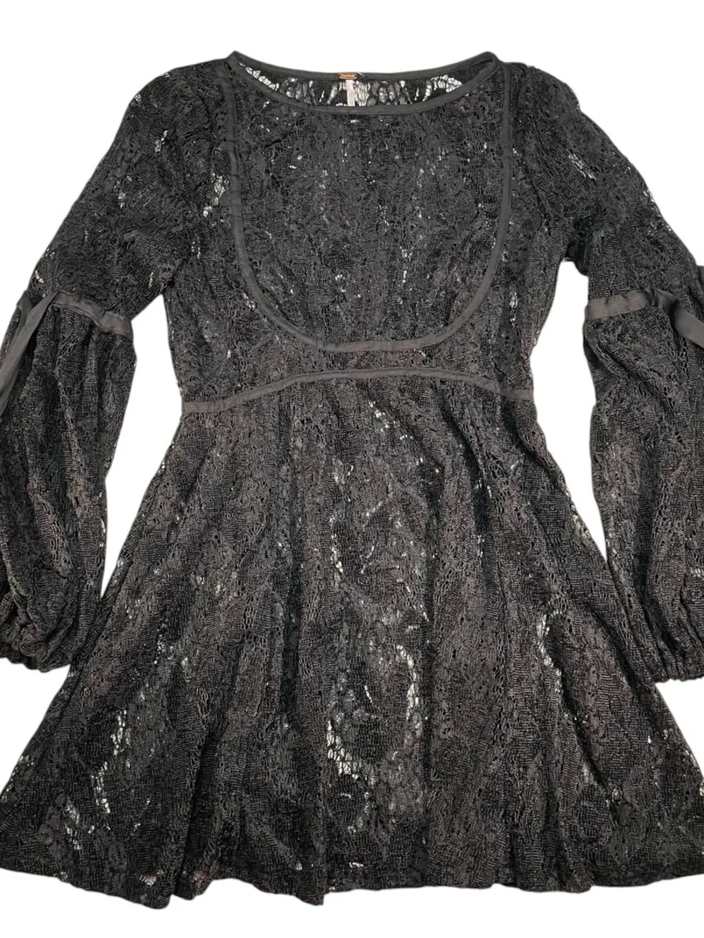 Free People Black Lace Long-Sleeve Mini Dress